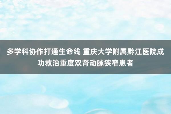 多学科协作打通生命线 重庆大学附属黔江医院成功救治重度双肾动脉狭窄患者