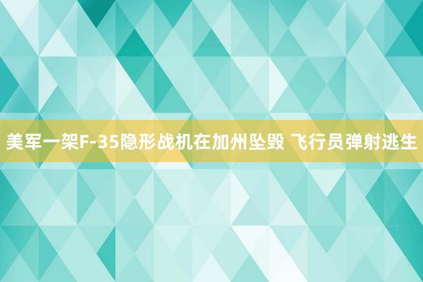 美军一架F-35隐形战机在加州坠毁 飞行员弹射逃生