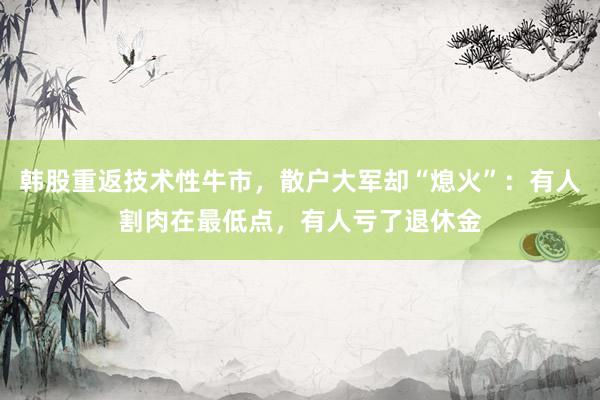 韩股重返技术性牛市，散户大军却“熄火”：有人割肉在最低点，有人亏了退休金
