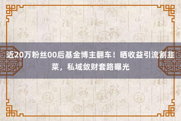 近20万粉丝00后基金博主翻车！晒收益引流割韭菜，私域敛财套路曝光