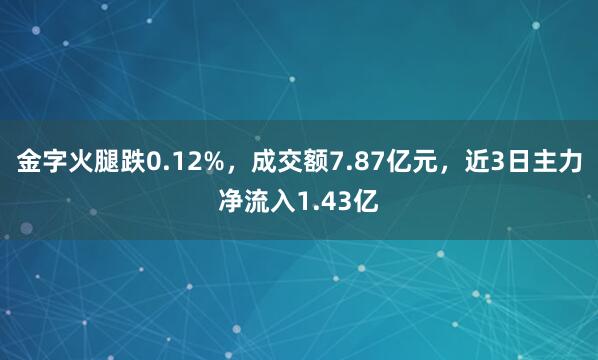 金字火腿跌0.12%，成交额7.87亿元，近3日主力净流入1.43亿