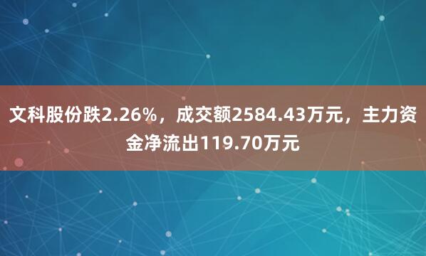 文科股份跌2.26%，成交额2584.43万元，主力资金净流出119.70万元