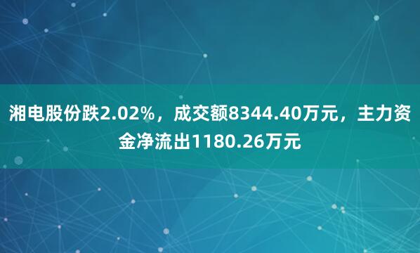 湘电股份跌2.02%，成交额8344.40万元，主力资金净流出1180.26万元