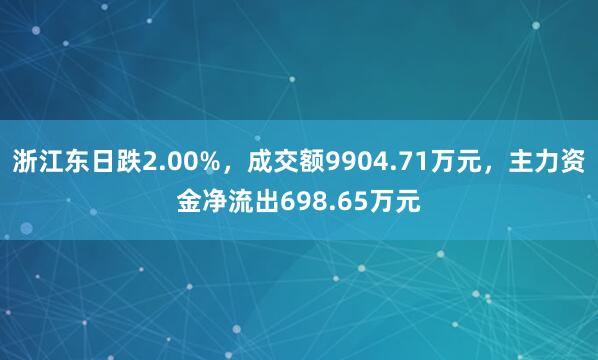 浙江东日跌2.00%，成交额9904.71万元，主力资金净流出698.65万元