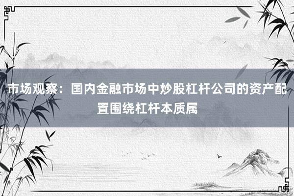 市场观察：国内金融市场中炒股杠杆公司的资产配置围绕杠杆本质属