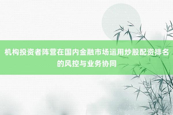 机构投资者阵营在国内金融市场运用炒股配资排名的风控与业务协同