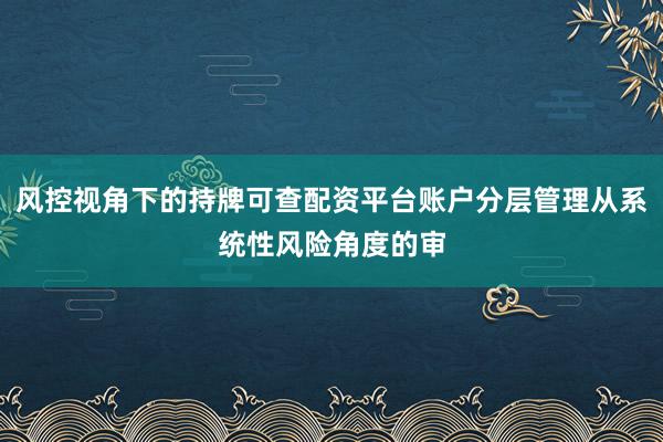 风控视角下的持牌可查配资平台账户分层管理从系统性风险角度的审