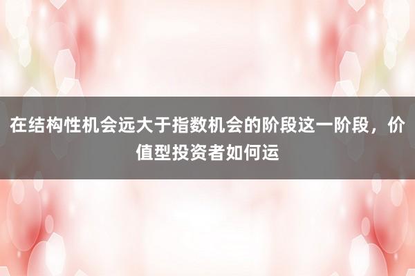 在结构性机会远大于指数机会的阶段这一阶段，价值型投资者如何运