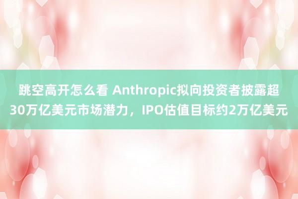 跳空高开怎么看 Anthropic拟向投资者披露超30万亿美元市场潜力，IPO估值目标约2万亿美元