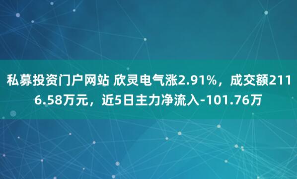 私募投资门户网站 欣灵电气涨2.91%，成交额2116.58万元，近5日主力净流入-101.76万