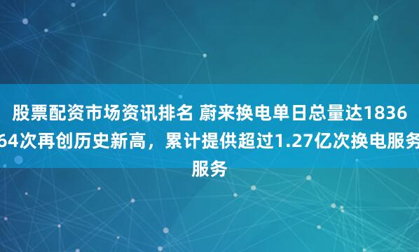 股票配资市场资讯排名 蔚来换电单日总量达183664次再创历史新高，累计提供超过1.27亿次换电服务