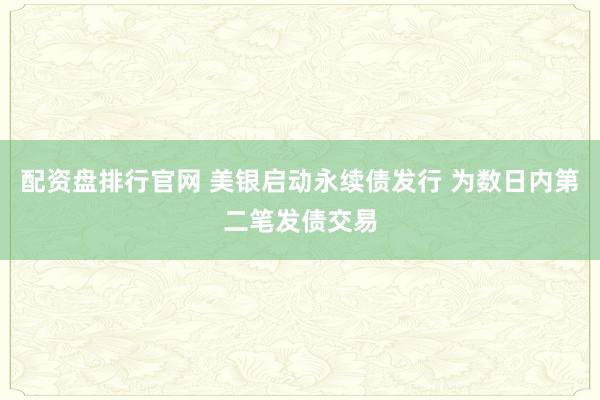 配资盘排行官网 美银启动永续债发行 为数日内第二笔发债交易