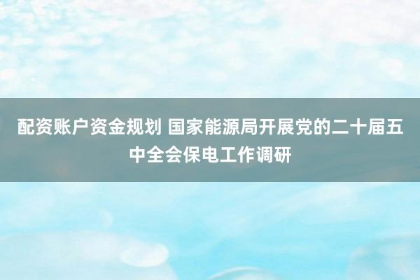 配资账户资金规划 国家能源局开展党的二十届五中全会保电工作调研