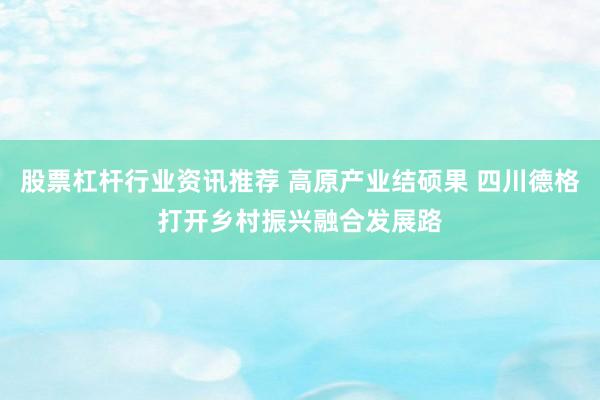 股票杠杆行业资讯推荐 高原产业结硕果 四川德格打开乡村振兴融合发展路