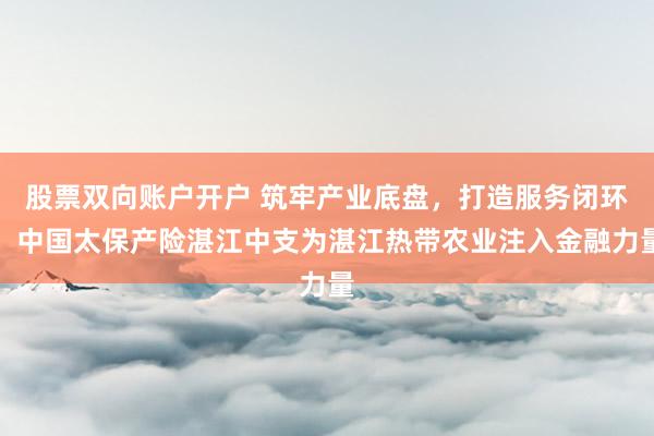 股票双向账户开户 筑牢产业底盘,打造服务闭环,中国太保产险湛江中支为湛江热带农业注入金融力量